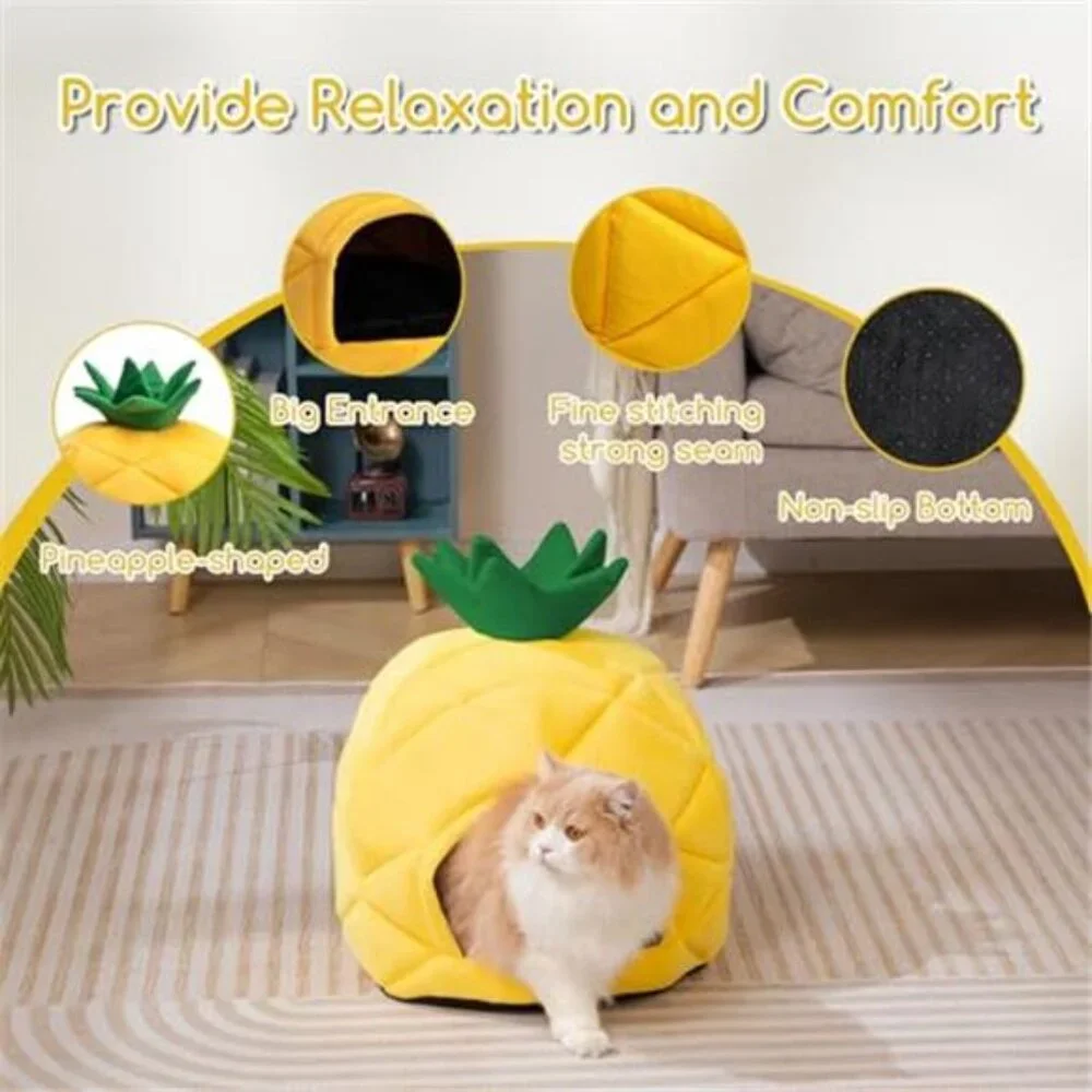 Self Warming Cat Bed Pineapple Kitty Cave Small Indoor Pet Sleeping House Nest